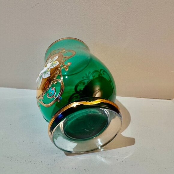 Evpas Handpainted Gold Bohemian Green Glass Vase - Picture 7 of 9
